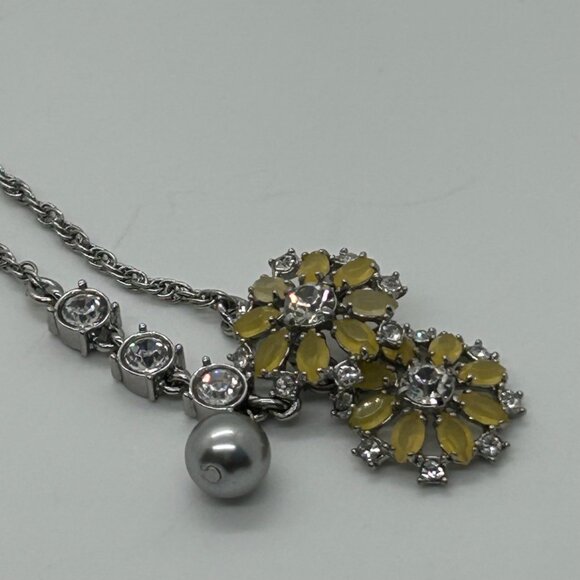 Ann Taylor Vintage Silver Necklace With Yellow Floral Accents & Crystal Details - Picture 12 of 16